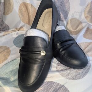 Liz Claiborne Black Moccasins with Gold Details